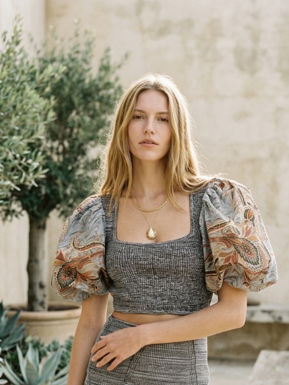 Ulla Johnson Iva Puff Sleeve Crop Top Chalcedony Size 12 Runway NWT